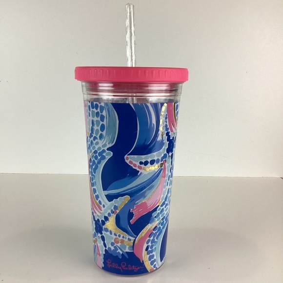 NWOT Lilly Pulitzer Reusable Cold Drink Tumbler with Straw in Ocean Jewel - Picture 3 of 11